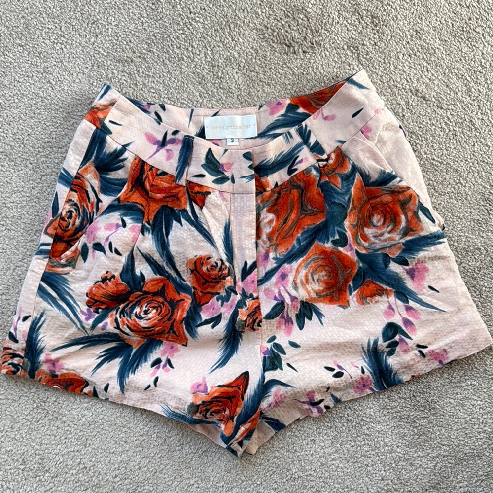 Corey Lynn Calter High Waist Pink and Red Shorts